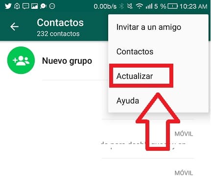 actualizar contactos whatsapp android