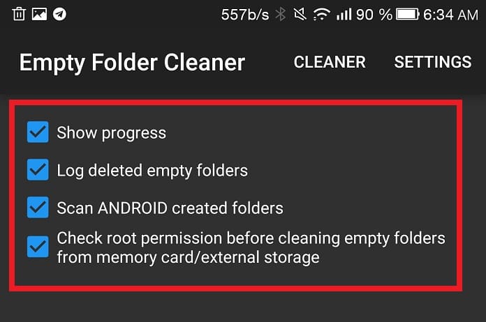 cómo borrar carpetas vacías en Android