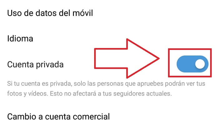 cambiar a cuenta privada instagram