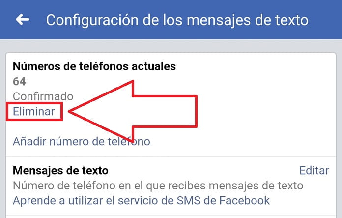 Elimina el teléfono de tu cuenta de Facebook