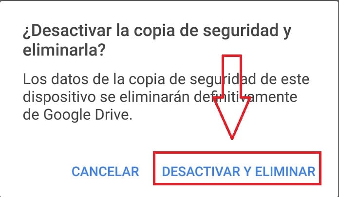 Quitar Sincronización de copia de seguridad de Google Drive