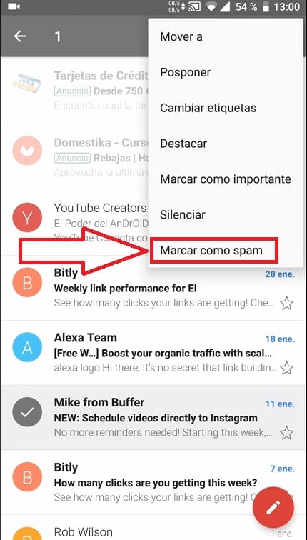 como marcar como spam en gmail
