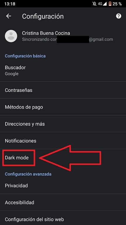 como activar modo oscuro en google chrome android