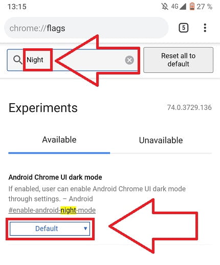 Android Chrome UI dark mode