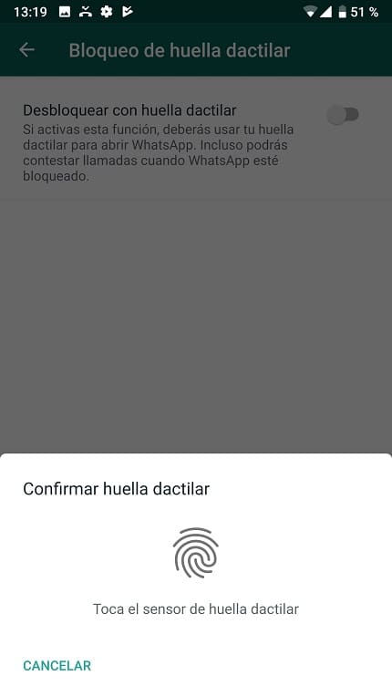 desbloqueo de whatsapp con huella
