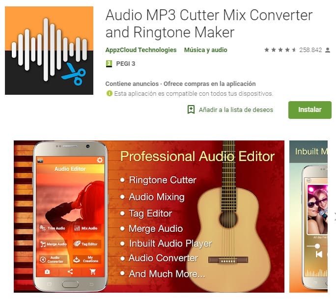 editor de audio gratis en español para android