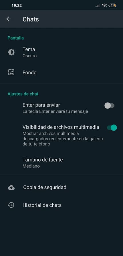 activar modo oscuro whatsapp android