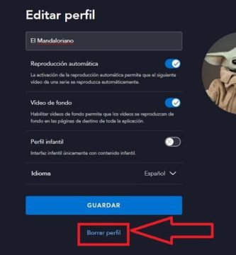 borrar un perfil desde el PC