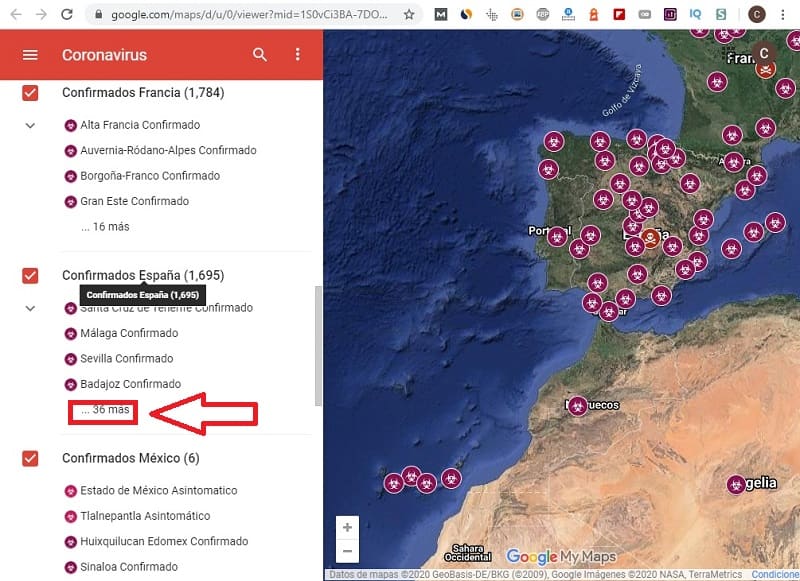coronavirus mapa google en tiempo real