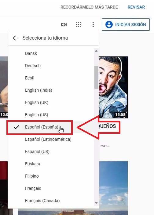 como cambiar el idioma de youtube a español