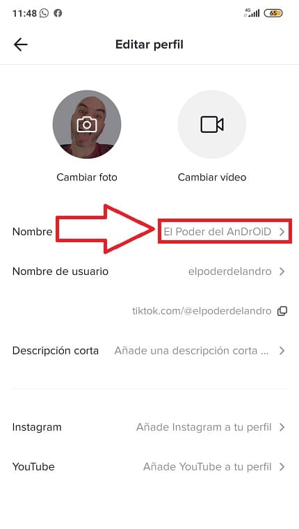 cambiar nombre de usuario tiktok