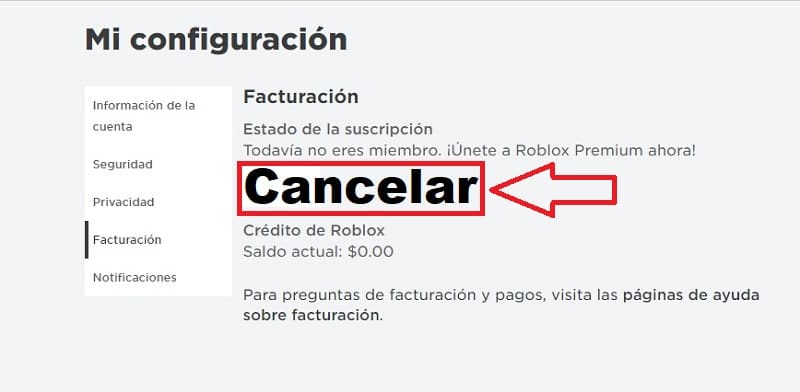 cancelar cuenta de roblox.