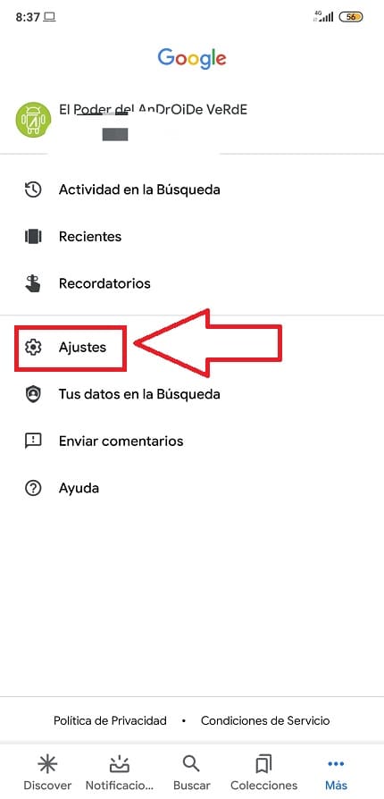 desactivar discover android