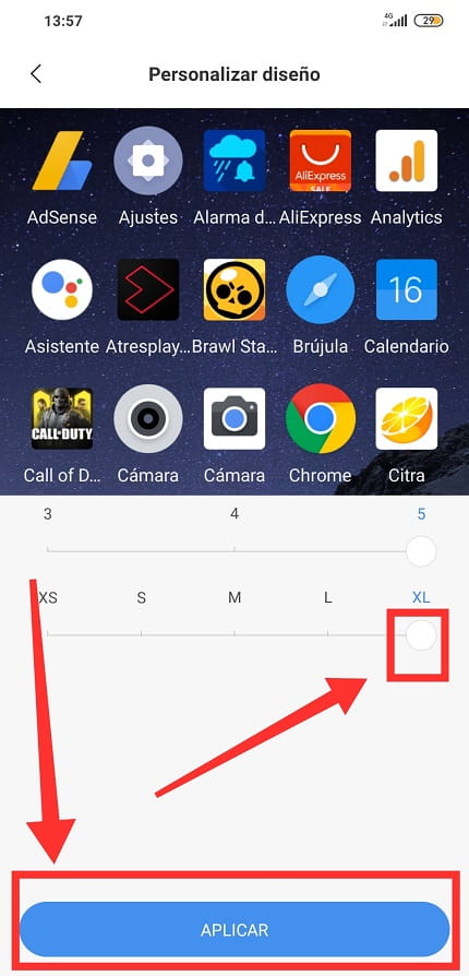 cambiar tamaño de iconos en android