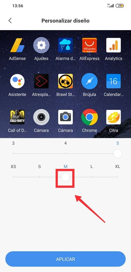 cambiar tamaño de los iconos en android