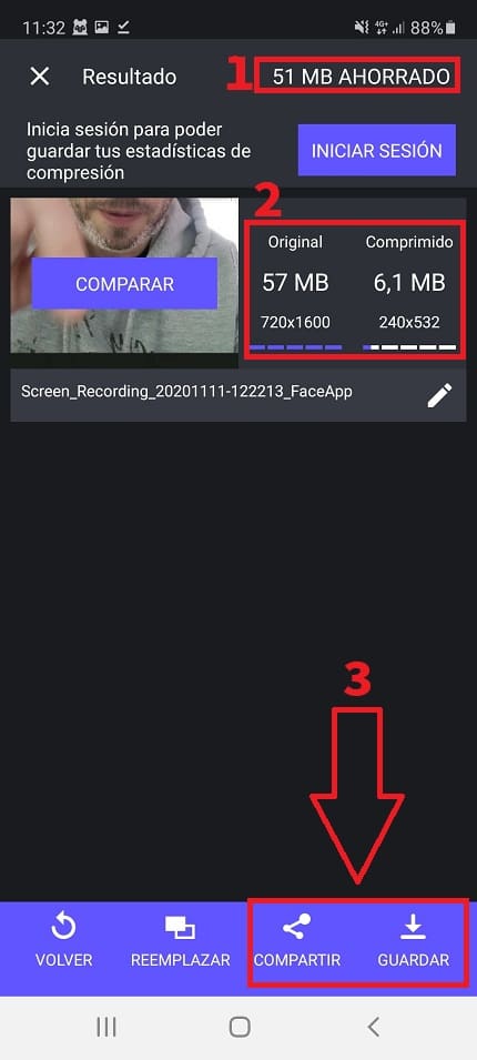 video compresión en Android.