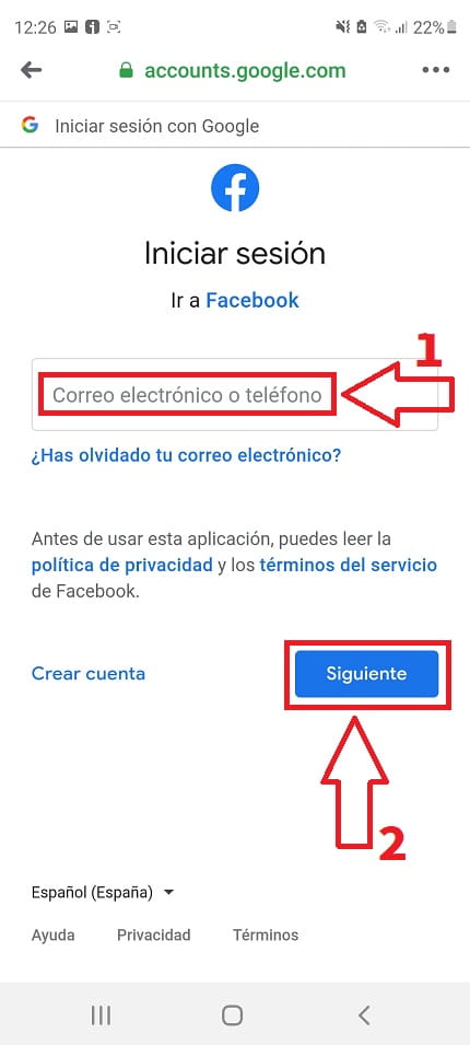 inicio de sesión facebook.