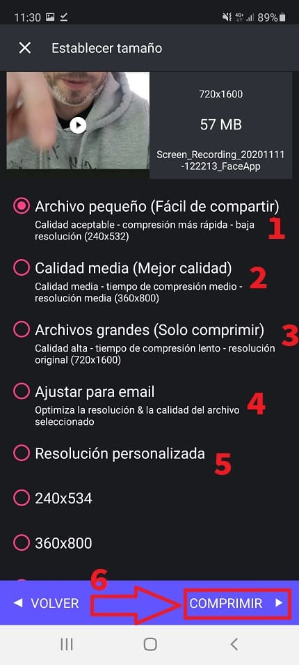 cambiar resolucion video android.
