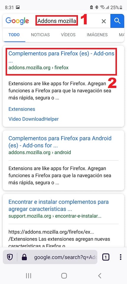 extensiones mozilla android.