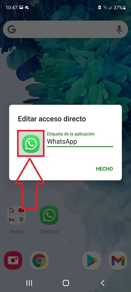 editar el color de acceso directo a whatsapp.