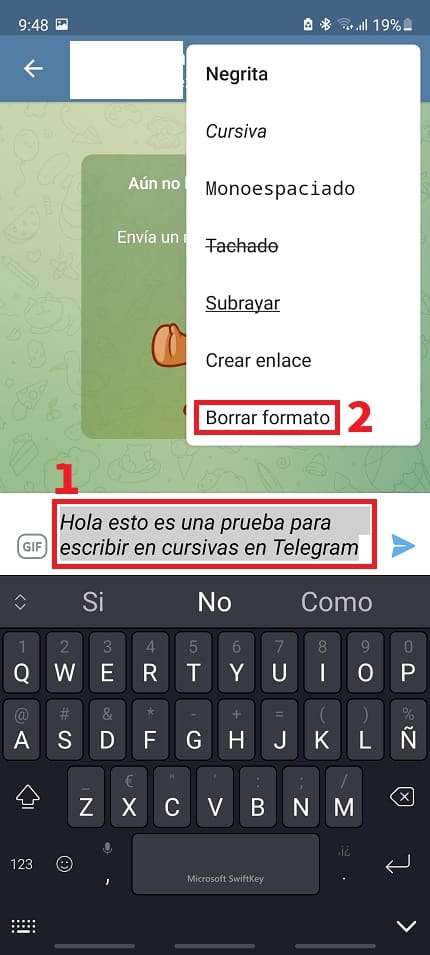 borrar formato en telegram.