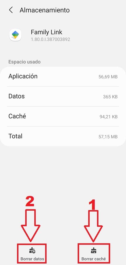 caché y datos Family Link.