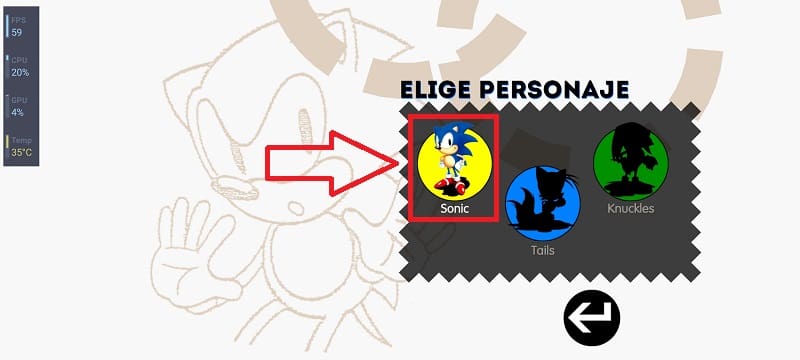 personajes a elegir en Sonic Classic.