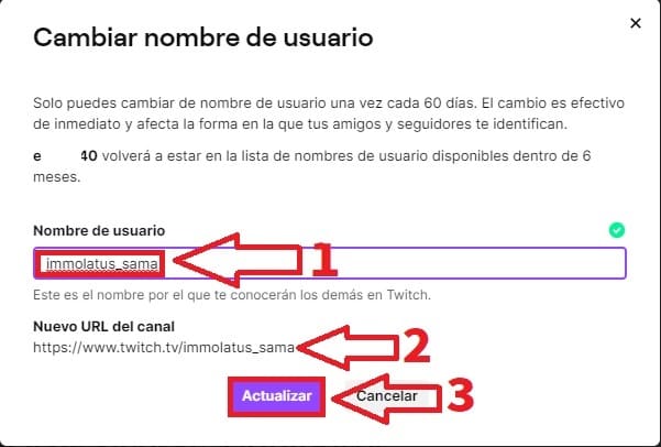 nombre de usuario Twitch modificar.