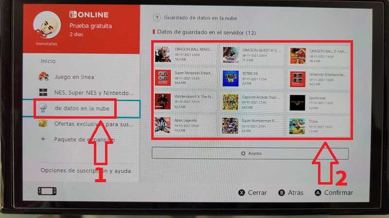 Guardar partidas en Nintendo Switch Online.