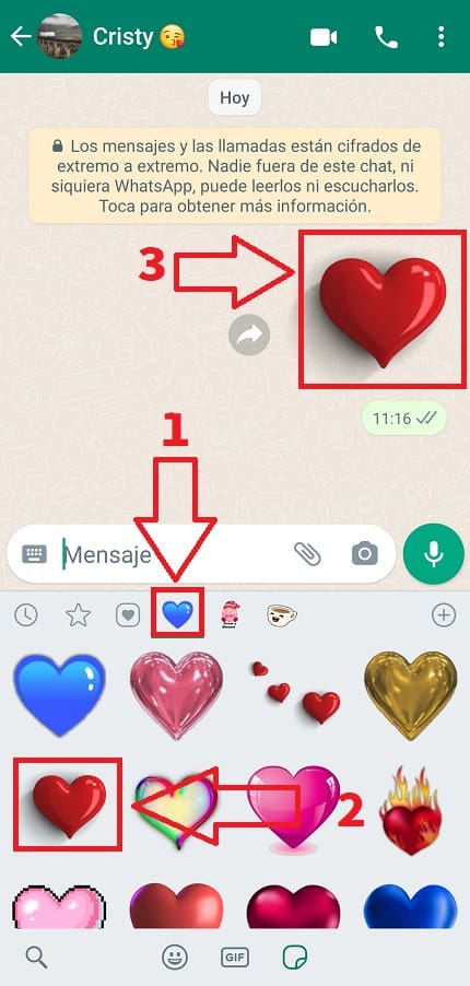 Corazones para WhatsApp pegatinas.