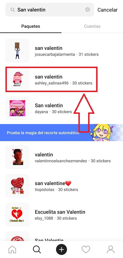 Enviar pegatinas de San Valentín para WhatsApp.