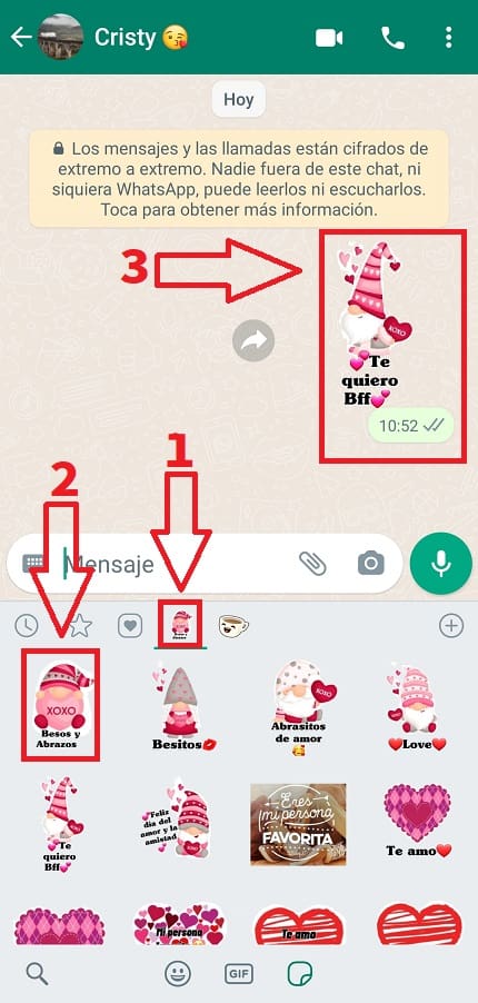 mandar stickers de San Valentín WhatsApp.