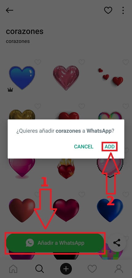 Enviar sticker con forma de corazón por WhatsApp.