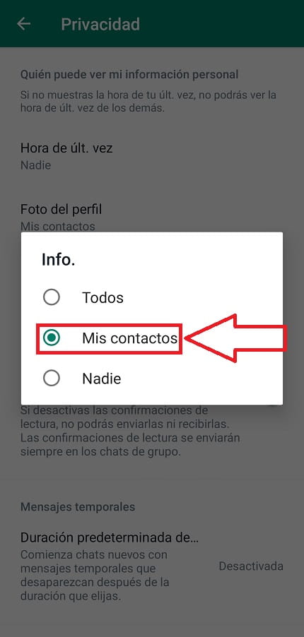 que solo mis contactos pueden ver mi imagen de perfil.