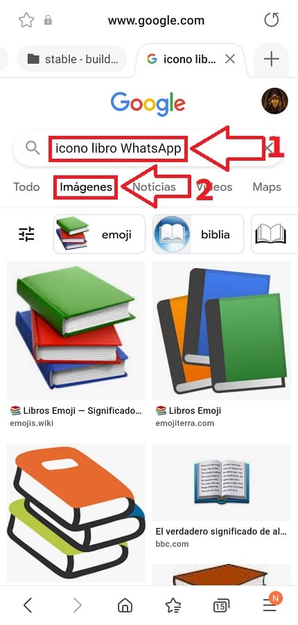 Cambiar el icono de WhatsApp por un libro.