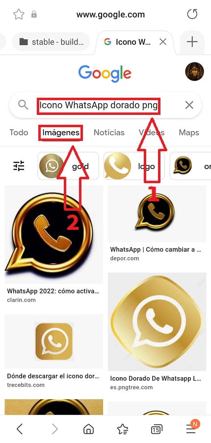 Cambiar el icono de WhatsApp a dorado.