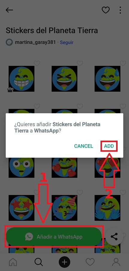 añadir stickers de tierra a WhatsApp.