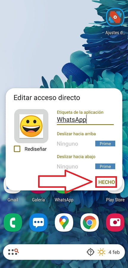 cambiar el acceso directo a Whatsapp por una cara sonriente.