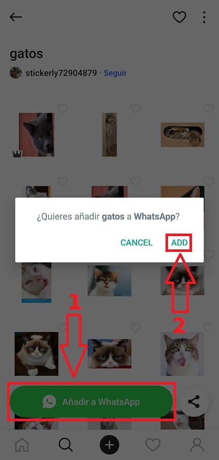 Añadir stickers gatos WhatsApp.