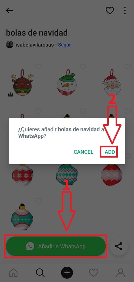añadir stickers bolas navideñas whatsapp.