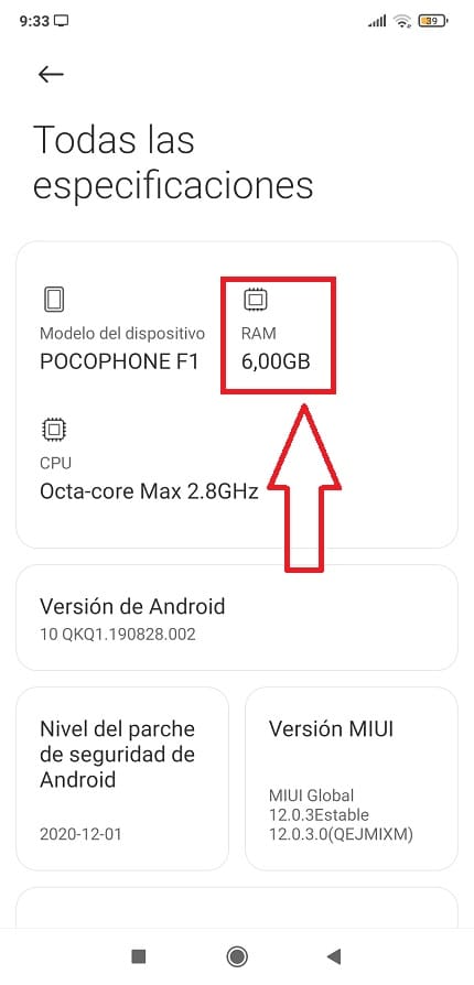 Cual es la RAM de mi Xiaomi.