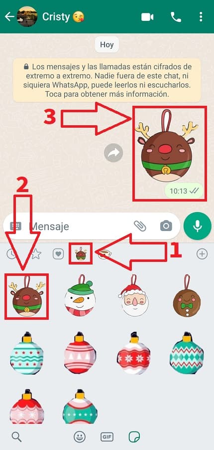 Enviar Stickers bolas navideñas WhatsApp.