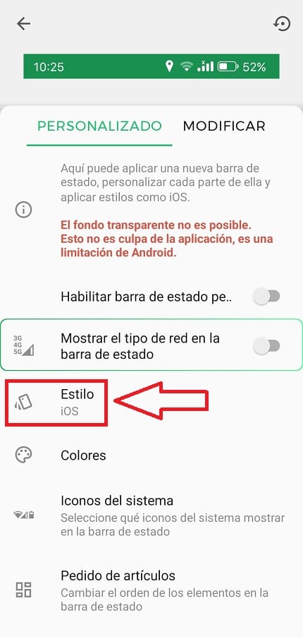 Barra de estado IOS en Android.