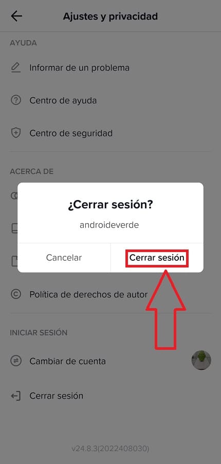 Cerrar sesión de TikTok.