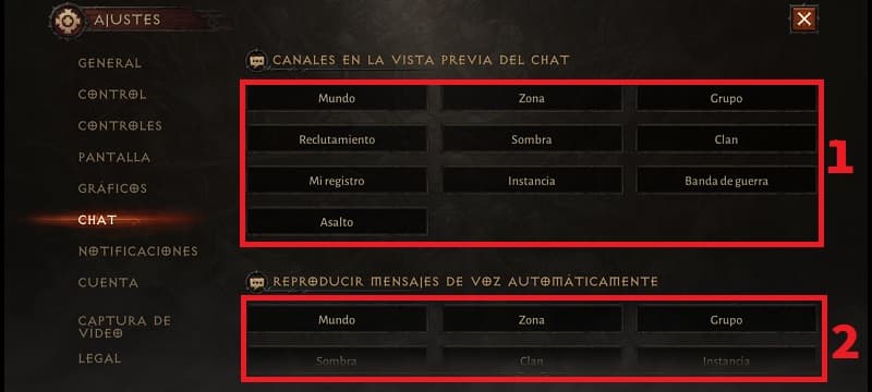 Eliminar chat Diablo Immortal.