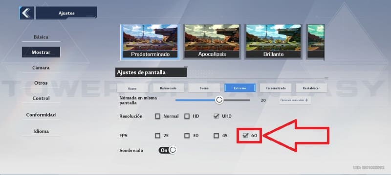 habilitar los 60 fps en tower of fantasy.