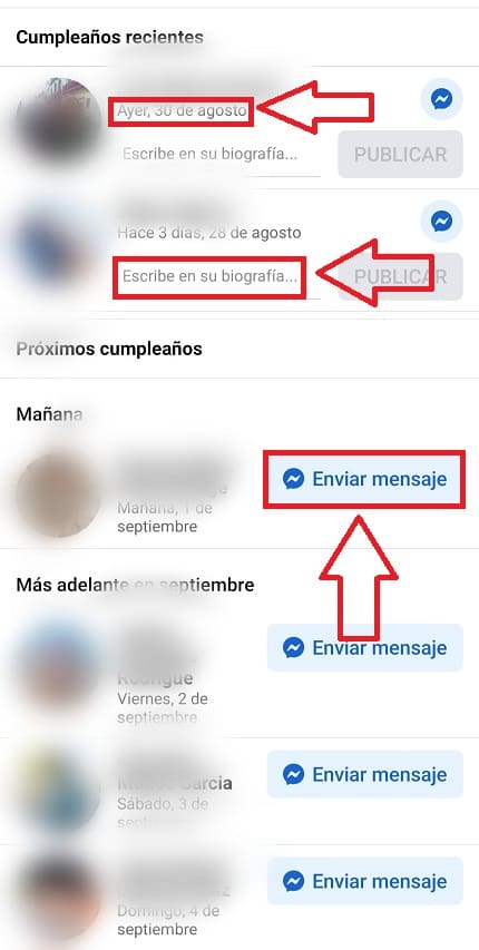 Ver la fecha de cumpleaños de mis amigos en Face.