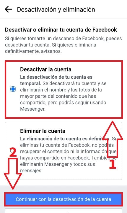 Inhabilitar cuenta de Facebook Temporalmente.