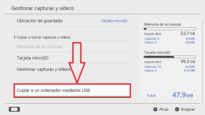 transferir capturas de imagen de Nintendo switch a pc por cable.