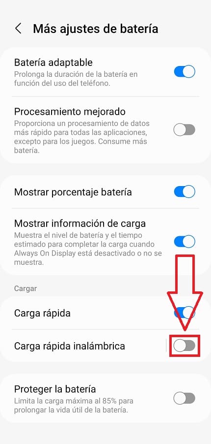 Quitar carga inalámbrica Samsung.